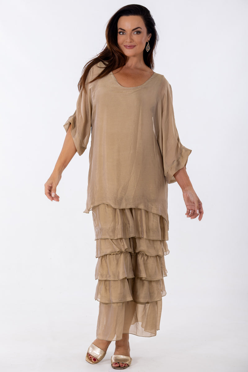 Sheer Dolman Tier Occasion Dress | Gold