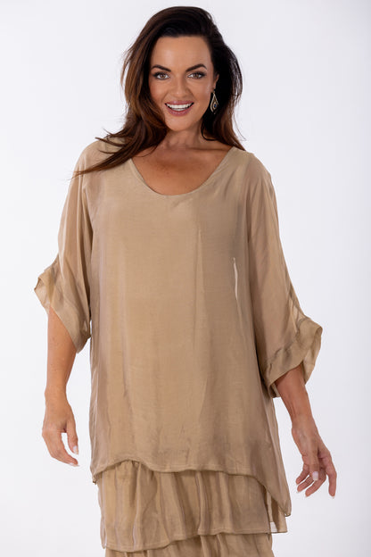 Sheer Dolman Tier Occasion Dress | Gold