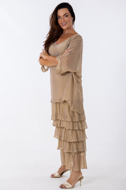 Sheer Dolman Tier Occasion Dress | Gold