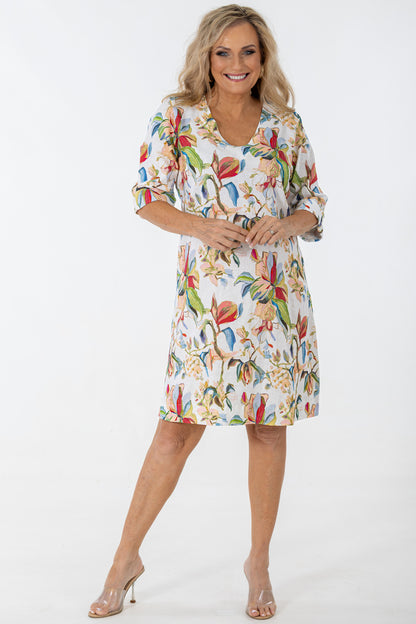 V-Neck 3/4 Sleeve Midi Shift | Antique Lilly