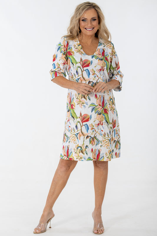 V-Neck 3/4 Sleeve Midi Shift | Antique Lilly