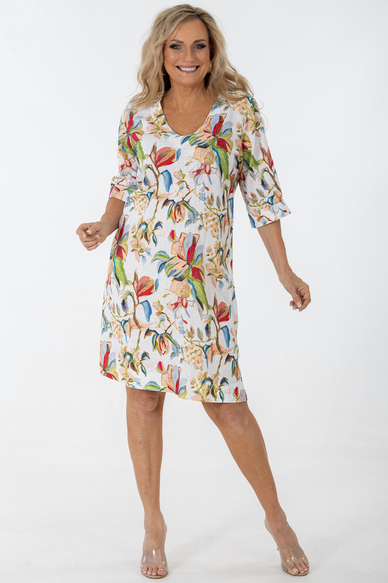 V-Neck 3/4 Sleeve Midi Shift | Antique Lilly