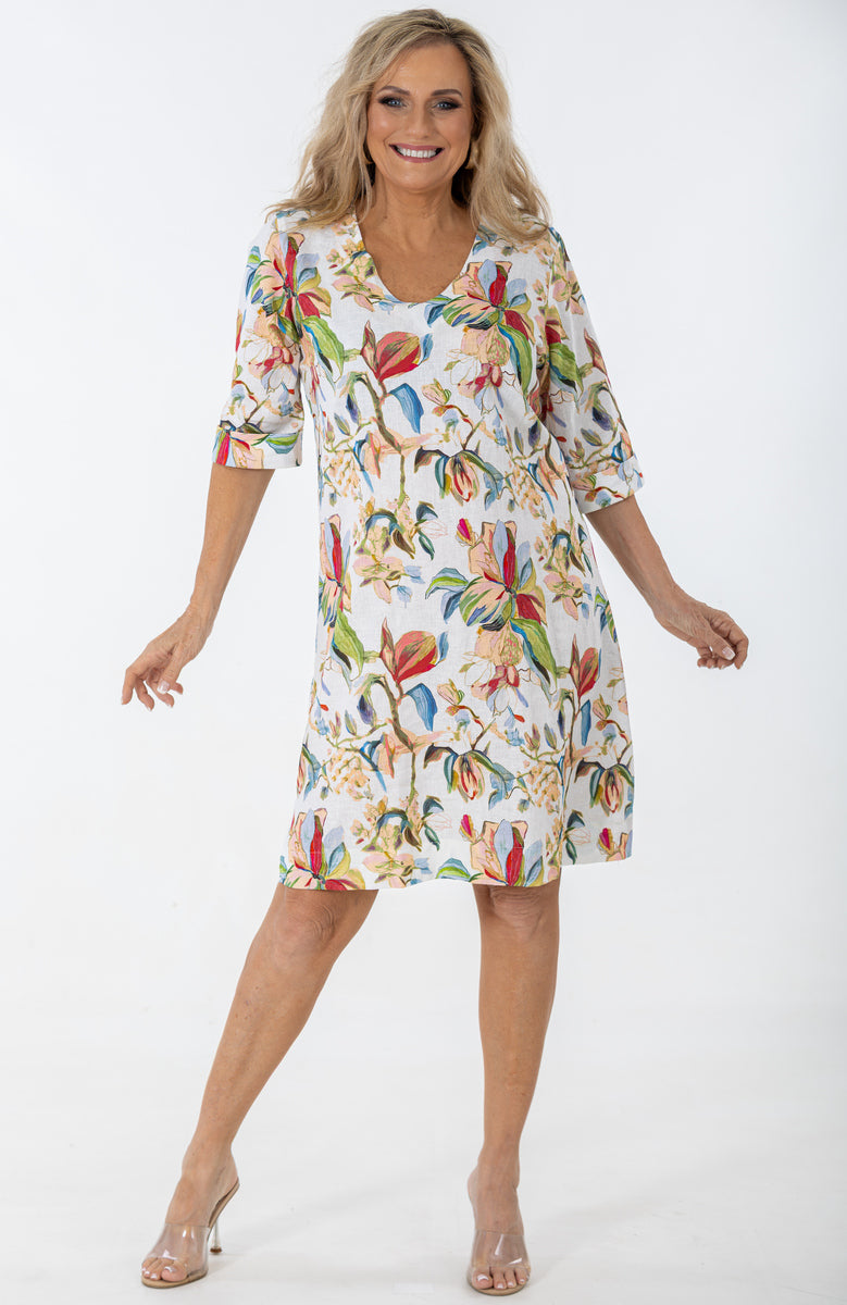 V-Neck 3/4 Sleeve Midi Shift | Antique Lilly