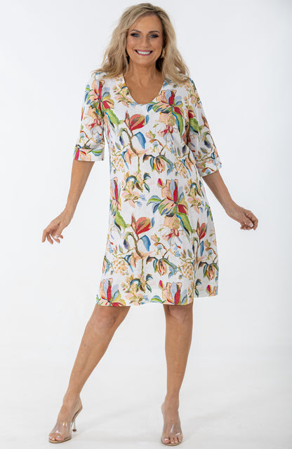 V-Neck 3/4 Sleeve Midi Shift | Antique Lilly