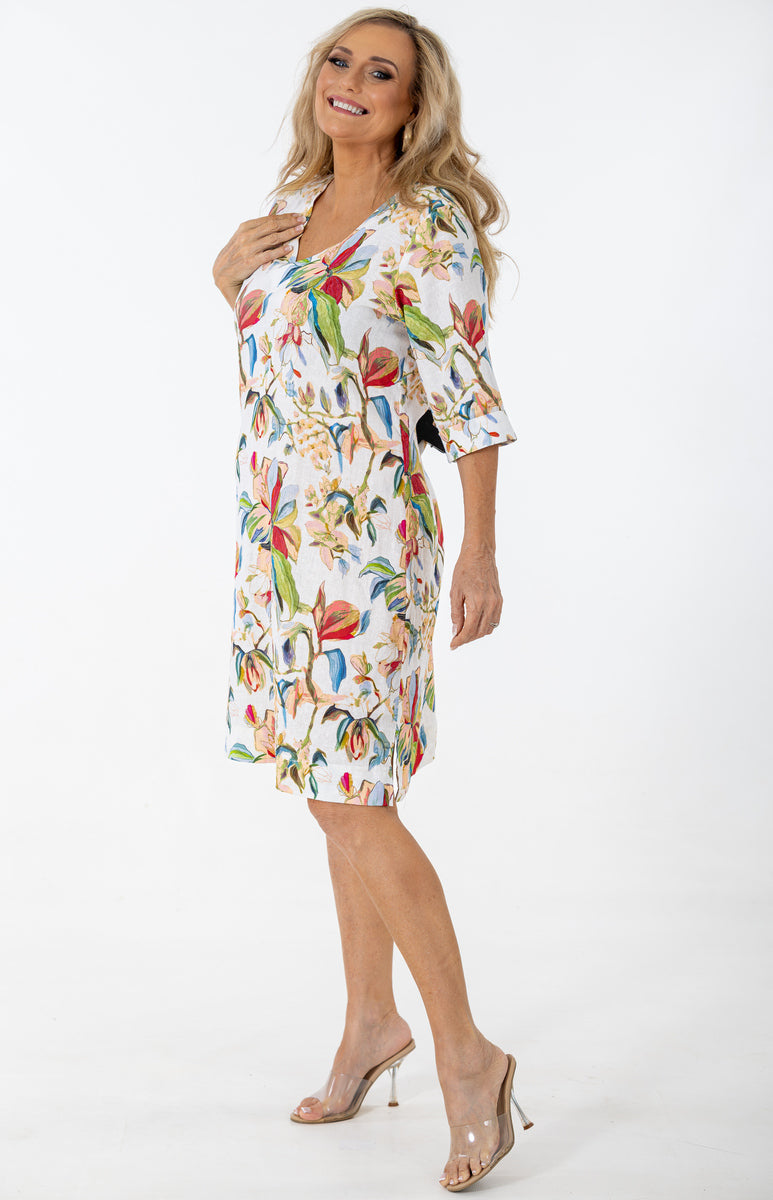 V-Neck 3/4 Sleeve Midi Shift | Antique Lilly